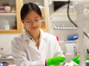 Dr Fengyi Zhu working in a lab